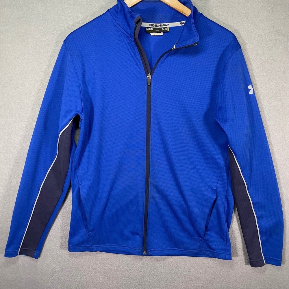 Under Armour Mens Medium Blue Track Jacket Full Zip‎ Athletic Training Loose Fit